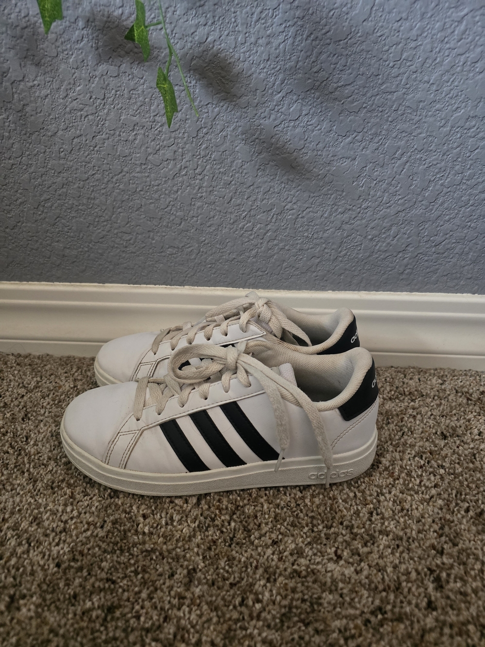 Adidas White Sneakers with Black Stripes